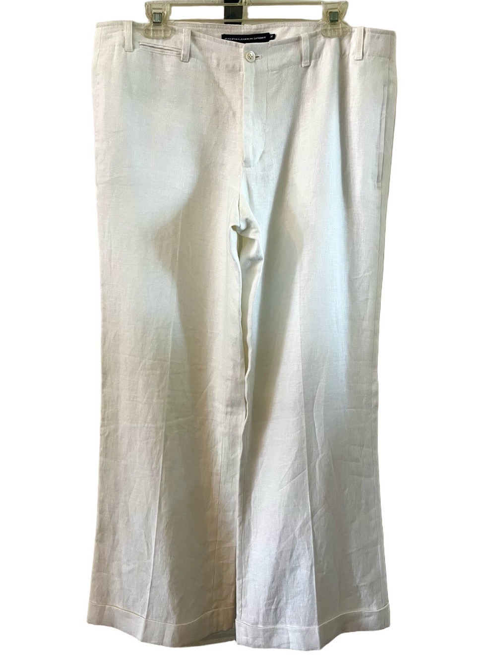 Ralph Lauren Sport Off-white Linen Trousers Size 14 New With Tags Wide Leg Cuffs